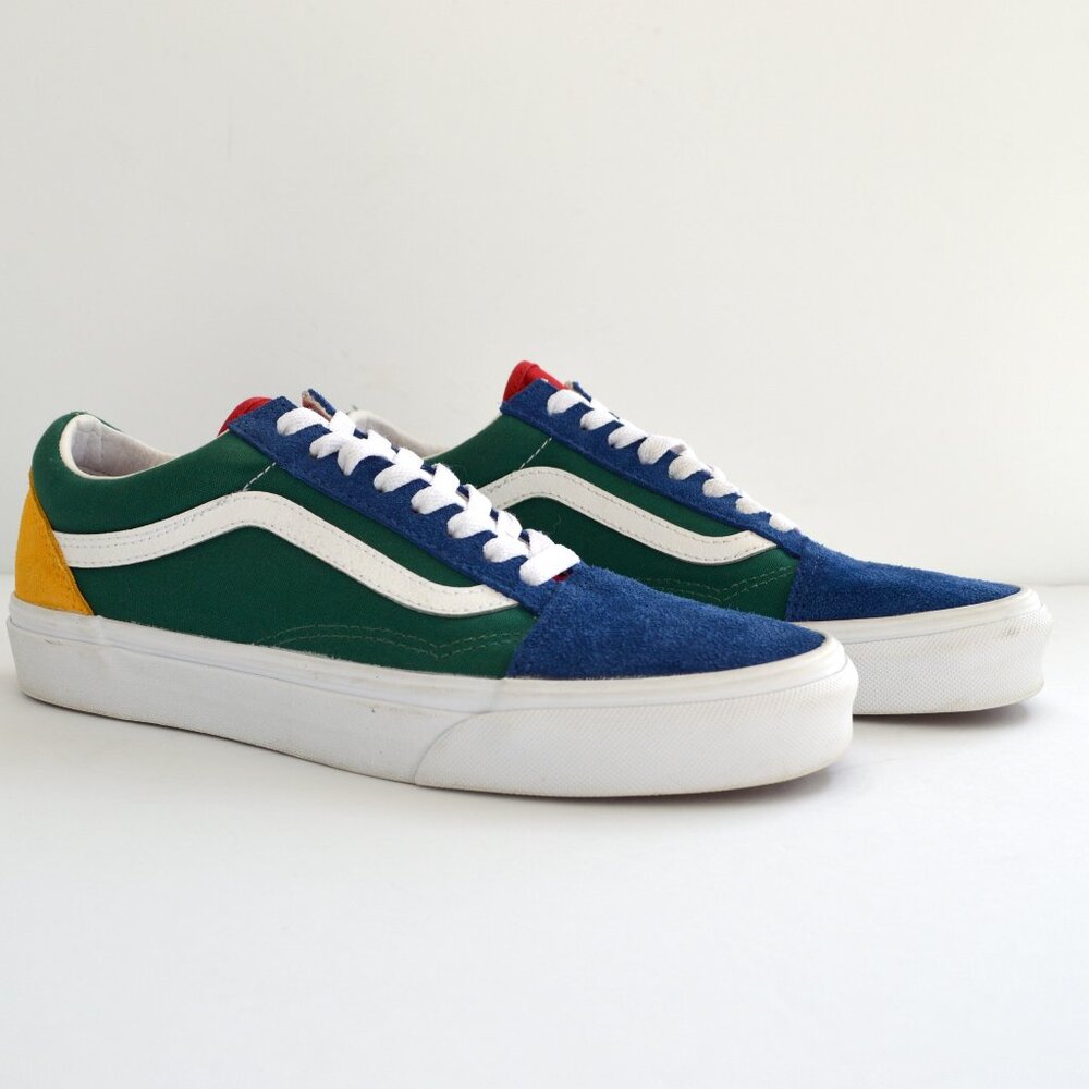 Vans Old Skool blue green red suede and canvas rubb sneaker shoes woman sz 8